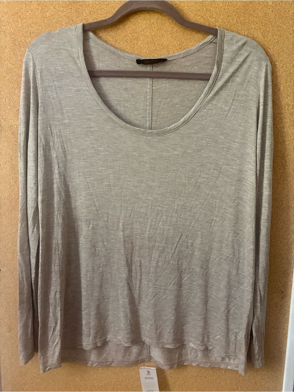 The Row Lightweight Long Sleeve Scoop Neck Top Heather Taupe Gray Viscose USA